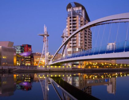 The Millennium Bridge & Lowery Centre at Salford Quays in Manchester in England